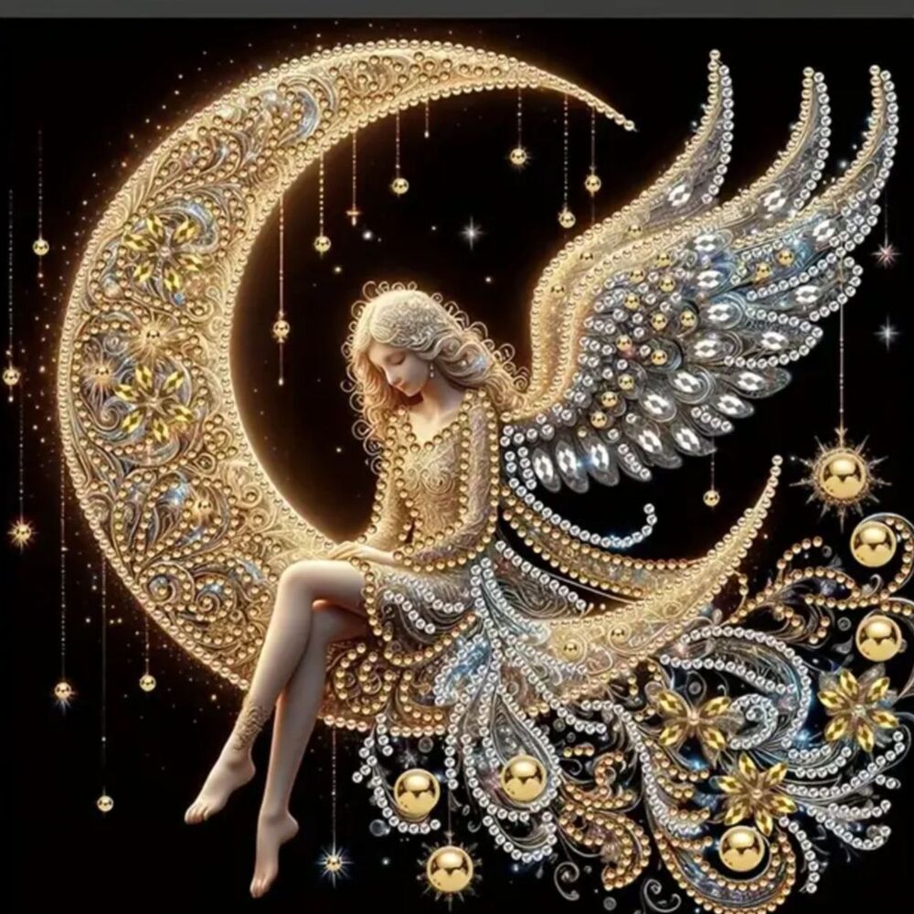1pc DIY 5D Diamond Painting Kit 12x12in Moon Winged Goddess Frameless Canvas